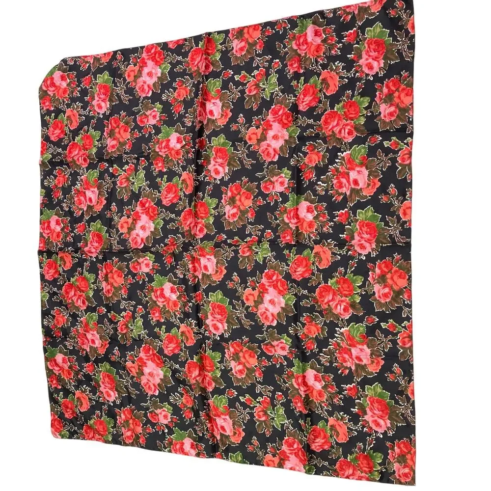 Vintage Rose Floral Pattern Scarf 26.75” Square